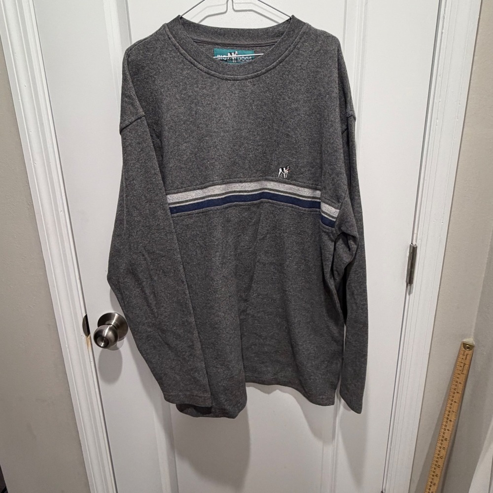 Big Dogs Mens Sweatshirt Embroidered Logo Striped Chest Gray XL‎